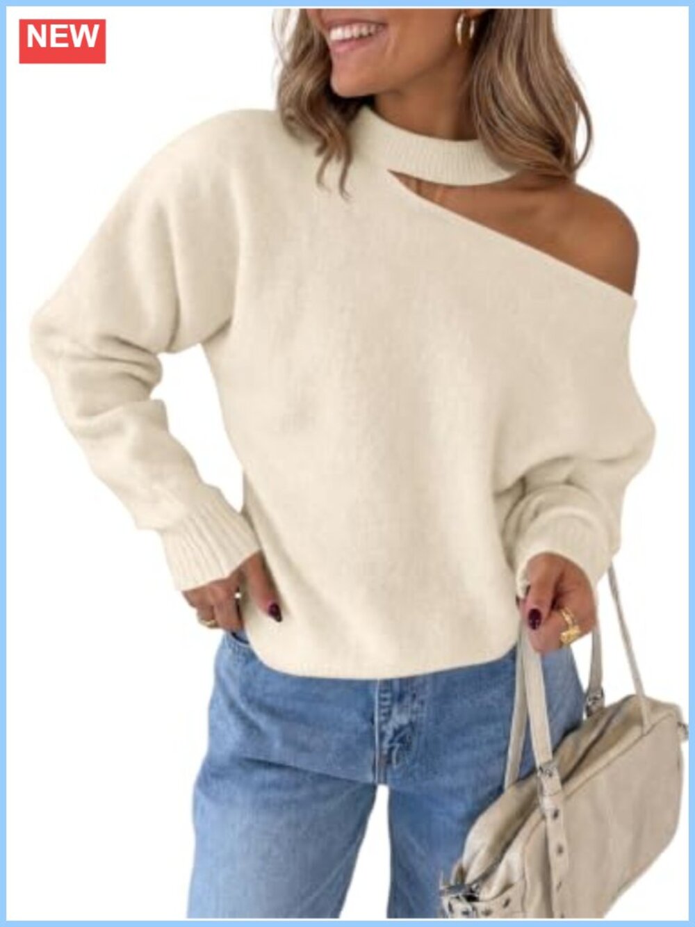Off Shoulder Halter Neck Sweater Pullover Knit Top